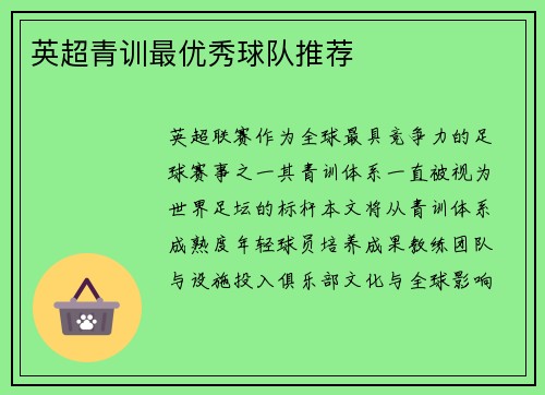 英超青训最优秀球队推荐