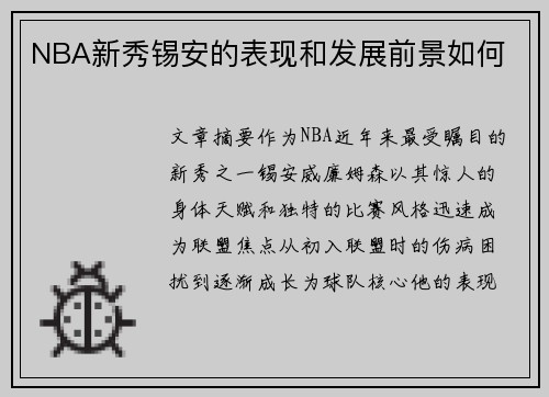 NBA新秀锡安的表现和发展前景如何